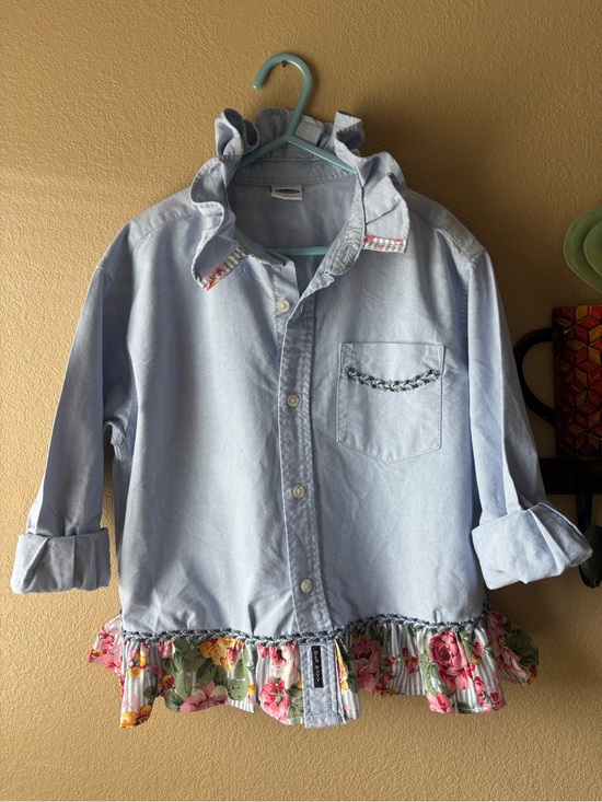 Old Navy Other - Old Navy Light Blue oxford with Floral Ruffle Hem detail